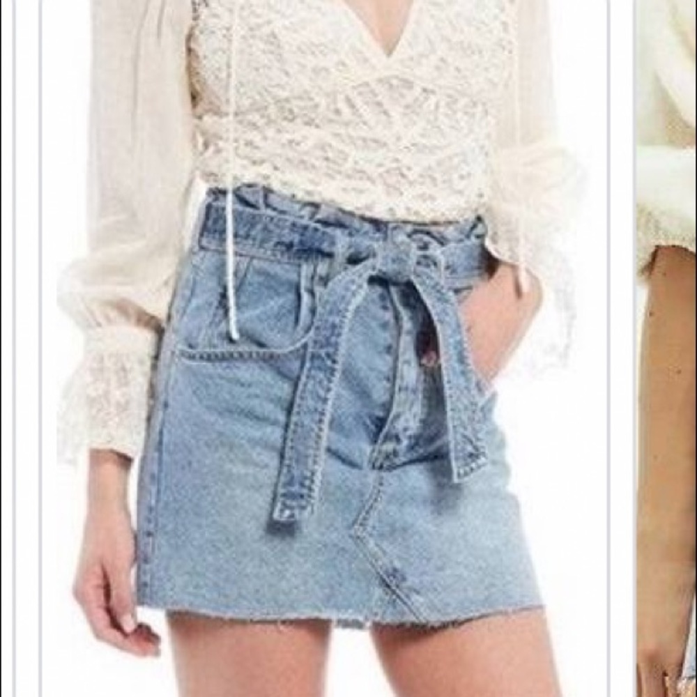 22. Free People East of Eden Belted Mini Skirt in Mid Indigo